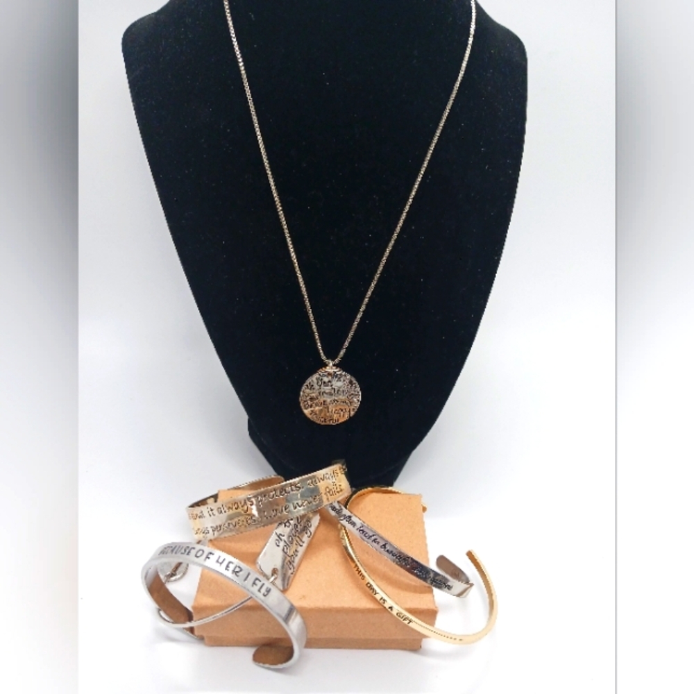 WORDY- Jewelry Lot! 6 Pc Marked and unmarked Inspirational Bracelets + Necklace